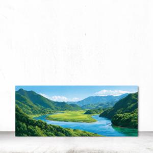 명당도 배산임수 풍경화 수묵화 풍수 재물 와이드 대형 인테리어 그림 액자 133x50cm