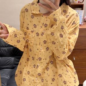 긴팔 세트 순면 베이비 몽키 이중거즈 사계절 잠옷 1color