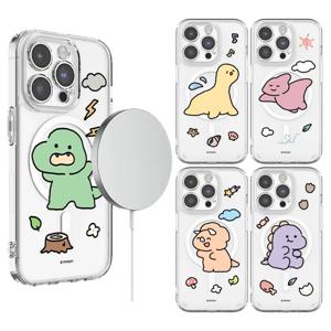 아이폰 14 15 16 17 18 프로 맥스 삐뚤빼뚤 공룡 클리어 맥세이프 젤하드 케이스