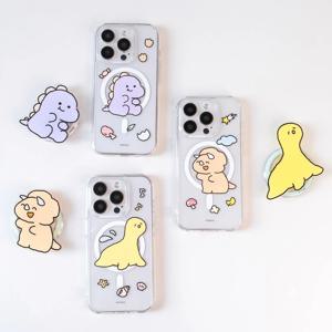 아이폰 14 15 16 17 18 프로 맥스 삐뚤빼뚤 공룡 투명 맥세이프 케이스+그립 톡