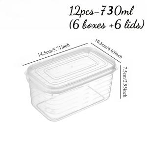 12개 세트 [6개 용기 및 6개 뚜껑] 밀폐 식품 보관 및 정리 상자 | 누출 방지, 쌓을 수 있음, 전자레인지 사용 가능. 고기, 과일, 채소, 곡물 및 남은 음식의 냉장고 및 냉동고 보관에 적합. 식사 준비에 이상적