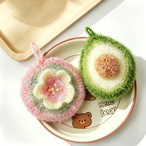 2개입 수제 설거지 행주. 부드러운 다기능 스크럽 행주, 꽃과 모양. 냄비 청소 브러쉬, 풍부한 거품, 강력한 세정력. 가정 주방 필수품