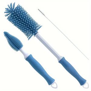 3피스 세트, 고품질 핸들 실리콘 병 세척 브러시 키트 - 휴대용 걸이형 컵 브러시 세트 (병 브러시, 빨대 브러시, 젖꼭지 브러시 포함)