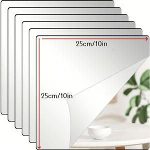 25cm/10인치 자가 점착 아크릴 직각 거울 4개 세트 - 욕실 화장대, 기숙사 방용 소형 사각 거울 | 남녀 청년을 위한 간편 설치 장식 거울