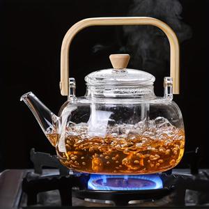 1개 1000ml 붕규산 유리 찻주전자, 인체공학적 나무 손잡이, 내열 스토브 사용 가능 찻주전자, 아이스 티 및 과일 티에 적합, 분리형 필터 백이 있는 투명 찻 제조기, 잎 찻잎 및 꽃잎 찻잎에 이상적, 내구성 있는 콜드 브루 포트