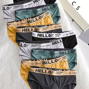 남성용 패션 'HELLO' 프린트 쿨 삼각 브리프 10개 세트, 비키니, 남성용 섹시 속옷 세트, 편안하고 통기성 좋은 삼각형 컷 - 데일리 캐주얼