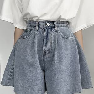 여름용 스트레치 데님 원단 스커트 쇼츠, 여성용 캐주얼 라우 헴 데님 반바지, 휴가 해변 데님 핫 쇼츠, 스트리트 힙합 쇼츠, 스트리트 스케이트보드 쇼츠, 스트리트 롤러스케이팅 쇼츠, 데일리 캐주얼 쇼츠, 신학기 필수템, 귀여운 쇼츠, 에디션 쇼츠, 편안한 스트레치 허리밴드