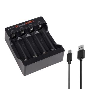 POWERKAN USB-C NiMH AA AAA 배터리 충전기, 4개 독립 슬롯 1.2V 충전지용 LED 표시등 내장형 경량 충전기