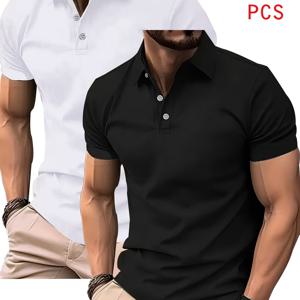 POLO 셔츠 단색 라펠 2매 혼합, 통기성 좋은 속건성 골프 캐주얼 셔츠, 가벼운 탄성 폴리에스터 버튼 디자인, 여름 오피스, 요트 웨어, 데일리 드레스, 앵커 프린트, 편안한 핏 반팔 상의, 활동적인 라이프스타일에 적합
