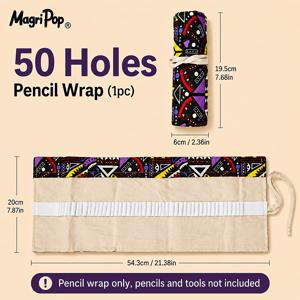 성인 및 예술가용 대용량 50구 필통 1개, 수제 롤업 파우치, 개별 연필꽂이 50개 포함, 색연필, 마커, 신학기 학용품 및 야외 스케치용 휴대용 여행 보관 가방