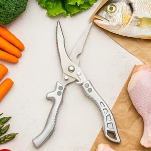 다기능 탄소강 주방 가위 | 인체공학적 손잡이, 양손 사용 가능, 닭고기, 생선, 고기 절단에 적합