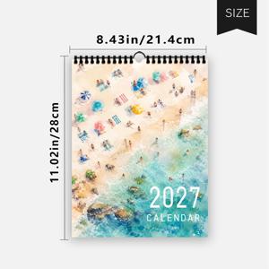 1개, 2027년 달력, 해안 풍경 조감도 벽걸이 달력. DIY 벽걸이 달력, 실내 장식, 방 꾸미기, 여성용 책상 액세서리, 12개월 플래너, 생일, 크리스마스, 할로윈, 신학기 시즌, 새해용 선물로 이상적