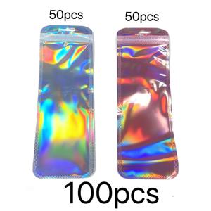 주얼리 백 100개, 은색 50개와 분홍색 50개 재밀봉 가능한 지퍼 파우치, 6.5 × 24cm 목걸이, 팔찌, 귀걸이, 반지, 작은 선물 및 공예 용품용 걸이형 진열 포장백, 주얼리 정리함