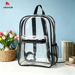 ABAHUB 대용량 투명 PVC 백팩, 경기장 보안 업무 여행 대학 스포츠 경기 콘서트용 강화 스트랩 투명 백팩, 남녀공용