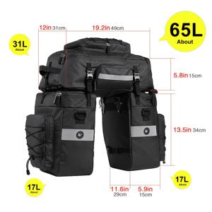 Rhinowalk 3-In-1 자전거 러기지 백, 65L 대용량 다기능 사이드 백, 사이클링용, 산악 및 로드 여행 자전거에 적합