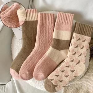 가을 겨울용 두꺼운 테리클로스 중목 양말 4켤레, 따뜻하고 편안함