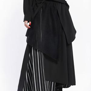 일본 스타일 멀티 레이어 격자 패치워크 디자인 스커트, 탄성 A라인 스커트