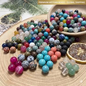 천연석 원형 구슬 50개, 마노, 호랑이눈석, 장미수정 스톤, DIY 주얼리 제작용, 팔찌, 목걸이, 열쇠고리, 주얼리 목걸이 & 팔찌 액세서리 공예용