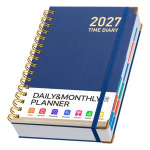 2027 A5 스프링 데일리 플래너, 내마모성 금색 테두리 모서리 보호대, 일일 스케줄 노트북, 다기능 생활 및 업무 목표 플래너, 휴대용 메모 및 작업 정리장, 2027년용 날짜가 기재된 일일, 주간, 월간 계획, 하드커버 아젠다 노트북, 연간 플래너 정리장, 비즈니스 사무실 달력, 목표 및 스케줄 트래커