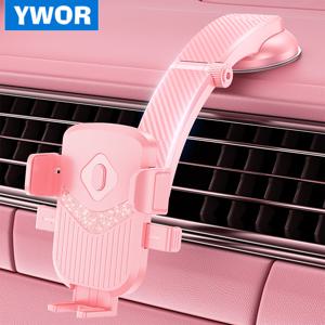 YWOR 핑크 자동차 휴대폰 거치대, 강력 흡착 컵, 대시보드 부착, 차량 내비게이션 홀더, 360° 회전 및 가로/세로 전환 기능으로 한 손으로 사용 가능, 4.7-7인치 휴대폰에 적합, 시야를 방해하지 않고 안전한 운전