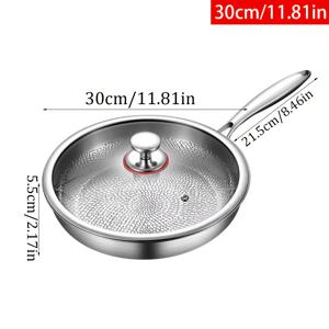 30cm 스테인리스 스틸 프라이팬, 뚜껑 포함 가정용 스킬렛, 계란 달걀프라/만두/스테이크/팬케이크용 세척이 쉬운 무코팅 논스틱 팬, 인덕션 쿡탑 및 가스레인지 사용 가능