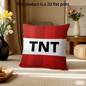 1개, 2D 단면 프린트, 레드 앤 화이트 TNT 피치 스킨 벨벳 베개 커버, 인더스트리얼 스타일 경고 슬로건 프린트, 기계 세탁 가능, 다양한 사이즈 선택 가능, 소파, 거실, 침실 및 기타 공간에 적합