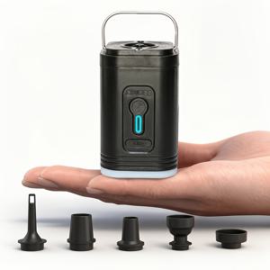 조명과 5개 노즐이 있는 휴대용 전동 에어 펌프 | USB 충전식, 자동 팽창/수축, 부풀리는 매트리스, 보트, 캠핑 장비, 수영장 튜브 및 수영링용 - 할로윈과 크리스마스 선물을 위한 최고의 선택