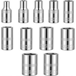 11개 실버 소켓 렌치 세트, 1/4인치 드라이브, 육각형, 미터법 사이즈 14-4mm, 내구성 및 부식 방지, 기계 정비용