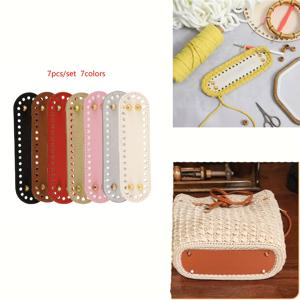 DIY 지갑 제작용 고정 베이스 플레이트 액세서리 7개 세트 - 미리 뚫린 구멍이 있는 18cm 타원형 베이스 플레이트 7가지 색상, 코바늘 뜨개질 가방, 니트백, 크로스백, 토트백에 적합. 애호가와 초보자를 위한 멀티 컬러 조합. DIY 지갑 제작용 PU 가죽 액세서리