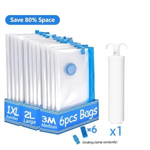 13개 수납 세트 - 진공 보관 백, [ 2L 1XL 진공 압축 백과 6개 밀봉 클립 1개 수동 펌프] - 공간 절약형 압축 시스템, 의류, 침구, 계절별 보관을 위한 다기능 진공 실러, 가정, 여행에 적합