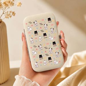 나비 넥타이 고양이와 강아지 패턴, 스테인리스 스틸 7종 겸용 손톱깎이 네일 보관함, 다양한 네일 미용 도구 포함, 파트너, 친구, 가족용, 개인 관리, 가정 관리, 기숙사 생활, 휴대용