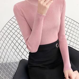신상 가을/겨울 코어스펀 원사 베이스 레이어 풀오버, 활용도 높은 슬림핏 바디콘 여성 스웨터, 하프 터틀넥 긴팔 상의, 활용도 높고 따뜻함