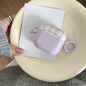 Apple Airpodspro3 케이스/Airpodspro2 케이스/Airpods4 케이스/Airpods3 케이스/Airpods2 케이스에 적합한 부드러운 보라색 체크무늬 + 링 이어폰 케이스/패션 여성 이어폰 케이스/간편 이어폰 케이스/Apple 이어폰 케이스