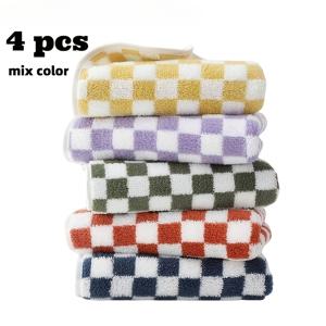 4pcs 타월 세트, 부드럽고 흡수력이 뛰어난 타월, 스파, 목욕, 헬스장, 주방에 적합. 체커보드 패턴 디자인으로 가정, 호텔, 욕실 필수품으로 완벽. 가족을 위한 이상적인 선물, 색상은 다를 수 있음
