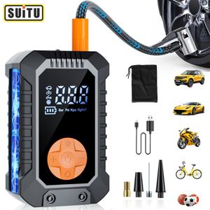 Suitu 고출력 전동 에어 컴프레서, 타이어 공기 주입기, 휴대용 미니 타이어 펌프, 고효율 고 토크 모터 장착, 컴팩트하고 가벼운 디자인, USB 충전식 리튬 배터리 전원