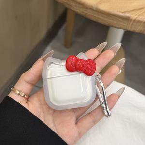 투명한 고양이 귀 모양의 헤드폰 케이스와 짝을 이루는 리본 - 귀엽고 고급스러운 느낌, 5, 4, 3, Pro, Pro 2, 및 Pro 3 무선 이어버드와 호환됩니다. 남자친구나 여자친구에게 완벽한 선물입니다