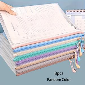 PVC 메쉬 지퍼 수납 파우치 8개 팩 – 투명 메쉬 서류 가방, 여행, 예술 작품, 공예품 및 용품 정리를 위한 쌓을 수 있는 파일 홀더, 색상 랜덤 배포