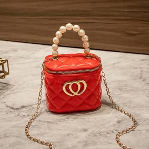 여성용 미니 퀼팅 젤리 버킷백, 핸들 및 더블 하트 액센트 포함 - 파티, 데이트, 데일리용으로 적합한 핸드백, 가벼운 지퍼 잠금 저녁 지갑, 일상 필수품용