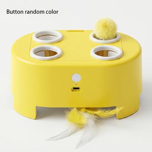 인터랙티브 스마트 고양이 장난감 치즈 박스 모양, 3-In-1 충전식 자동 막대 장난감 (3가지 모드, 4개의 개방구, 랜덤 버튼 색상), 실내 고양이용, 지루함 해소 및 스트레스 해소