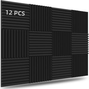 12개 소음 방지 폼 패널 30*30*2.5cm 고밀도 음향 패널, 쐐기 모양 소음 감소 패널, 녹음실, 악기 작업실, 회의실 벽 및 천장, 사무실 방음 벽 패널에 적합