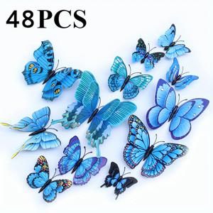 48개 3D 나비 벽 장식, 12가지 스타일 나비 벽 스티커, 가족실 침실 사무실 장식용 탈착식 벽화 스티커