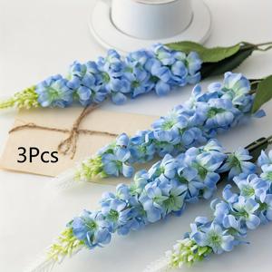 3개 핑크 스냅드래곤 조화 델피늄 조화 긴 줄기 히아신스 꽃 웨딩 홈 야외 파티 플로럴 어레인지먼트 센터피스 테이블 장식 (핑크)