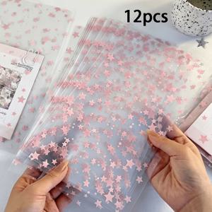 12개 핑크 별 유리 평면 바닥 선물 가방, 리본 장식 선물 가방, 파티, 결혼식, 생일, 세례식, 부활절, 발렌타인데이, 웨딩 답례품에 적합 - 멀티 핸들 유리 종이 가방, 소형 선물 포장 가방