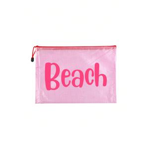 대용량 메쉬 비치백, 해변 패턴 프린트 수납백. 'Beach' 프린트 지퍼형 대용량 투명 화장품 파우치, 여름 해변 수납가방, 수영장, 해변, 휴가에 이상적