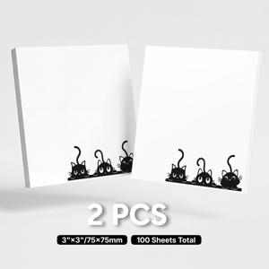 귀여운 카와이 검은 고양이 포스트잇 2개, 플래너, 저널, 할 일 목록용 - 학교, 사무실용 미적 감각의 고양이 메모장이 있는 자체 접착식 탈부착 메모패드, 플래너 및 저널용 사각형 고양이 테마 메모지