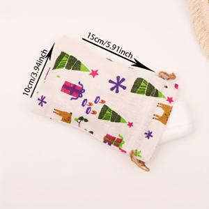 15개 세트 빈티지 크리스마스 巾끈 파우치, 트리, 엘크 & 선물 프린트, 재사용 가능한 소형 보관 가방, 크리스마스 파티 사탕 보석류 화장품 선물 포장용