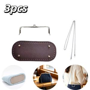 3개/세트 수제 가방 제작 키트, 18Cm 사각 은색 구멍 펀칭 금속 마우스피스 및 22Cm PU 스텝 가방 바닥 및 120Cm 대형 구멍 숄더 스트랩 포함, DIY 지갑 제작