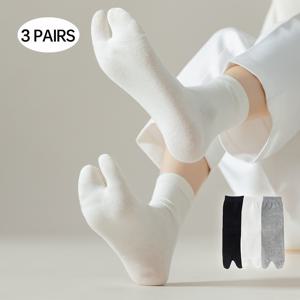여성용 발가락 분리형 양말 3켤레/6켤레 세트, 블랙, 화이트, 그레이, 활용도 높은 뒤꿈치 없는 투토 양말, 일본 스타일 트렌디한 중목 양말, 게타양말