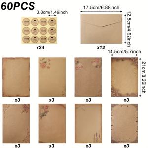 60개/세트, 꽃 봉투 자체 밀봉 편지, 생일 결혼식 파티 초대장, 감사 편지, 클로저 빈티지 크라프트 종이 편지, 로맨틱 사랑 편지, 이벤트 파티 손님용 봉투 종이