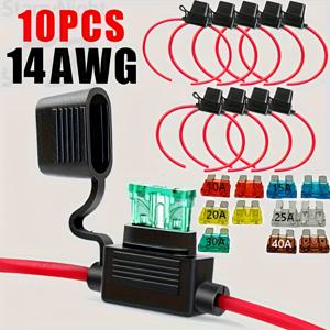 12V ATC/ATO 블레이드용 10pcs 14AWG 인라인 파서 홀더 - 10A, 15A, 20A, 25A, 30A, 40A 파서 포함 - 자동차, 트럭, 보트에 적합한 내구성 있는 구리 구조, ATC 블레이드 호환성|컴팩트 파서 홀더|구리 파서 홀더, 전기 파서